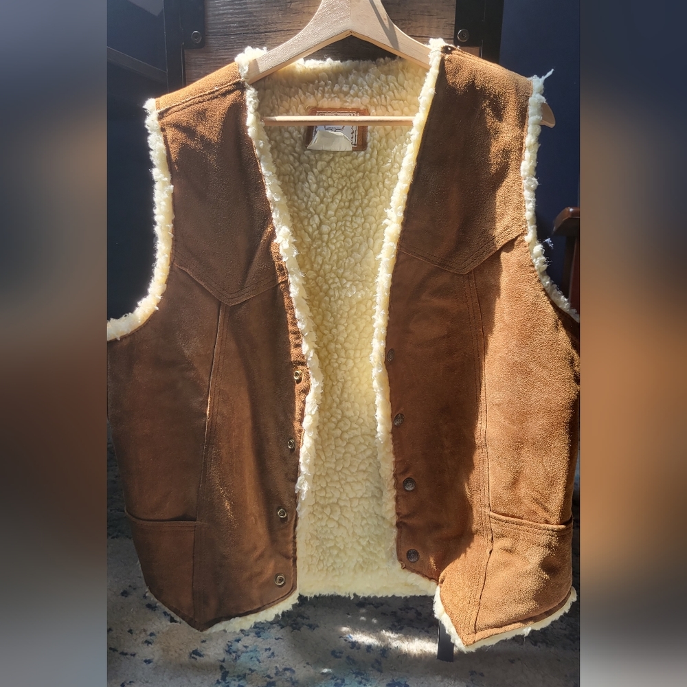 Men's suede + faux sheepskin vest
